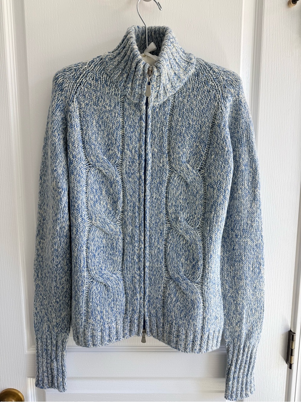 Giorgio’s of Palm Beach Cashmere Chunky Cable Knit Light Blue/ Ivory Marled 44/8